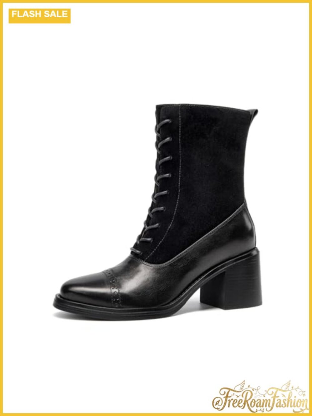 Sheepskin Suede Calfskin Chunky Heel Combat Ankle Boots Lace Up Brogue